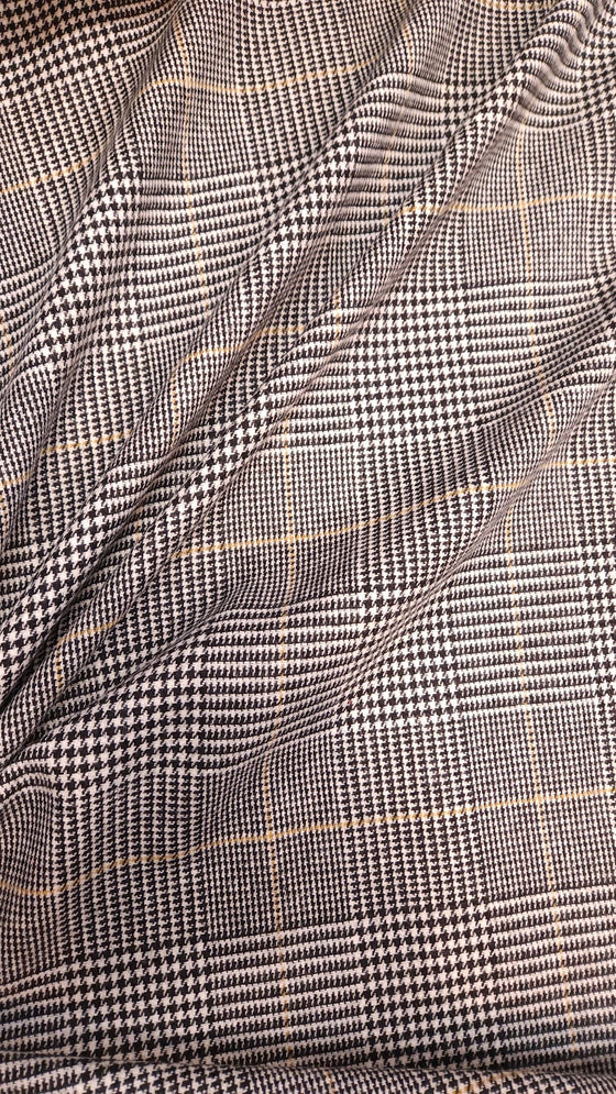 Black/White/Yellow Tartan Recycled Italian Wool Mix